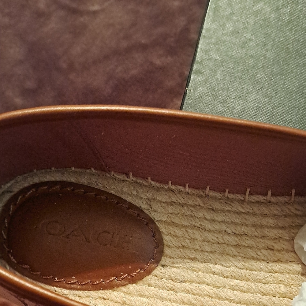Coach Brown Signature Canvas Espadrille Flats with Tassel Charm - Picture 3 of 6